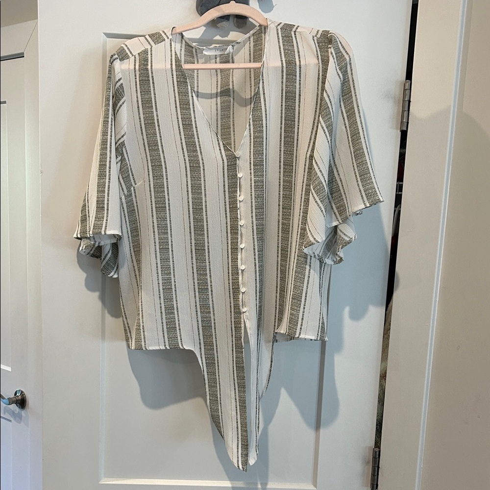 Lush White and Green Striped Top